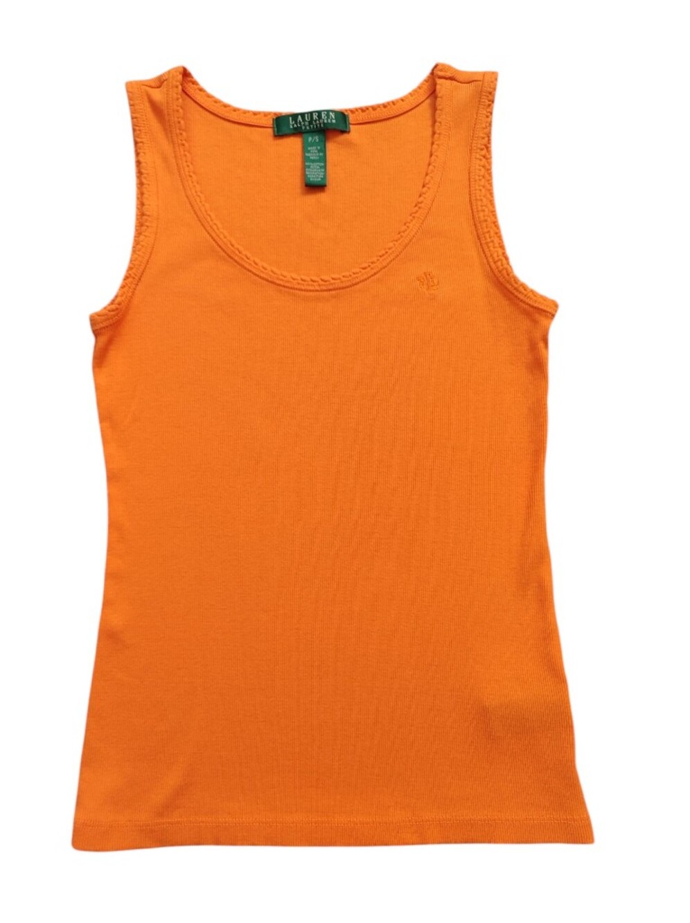 Ralph Lauren Petite Orange Ribbed Tank Top 100% Cotton Petite Small
